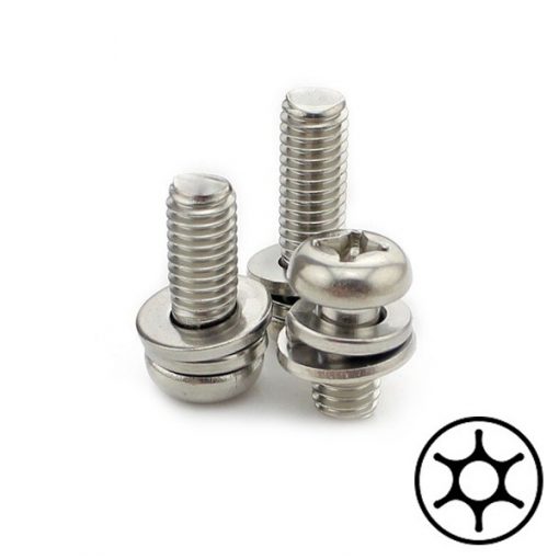 Pin-Pan 6-Lobe Machine Screw Assembled with Spring and Round Washer Steel / Zinc 3Cr Plated M2.6x5